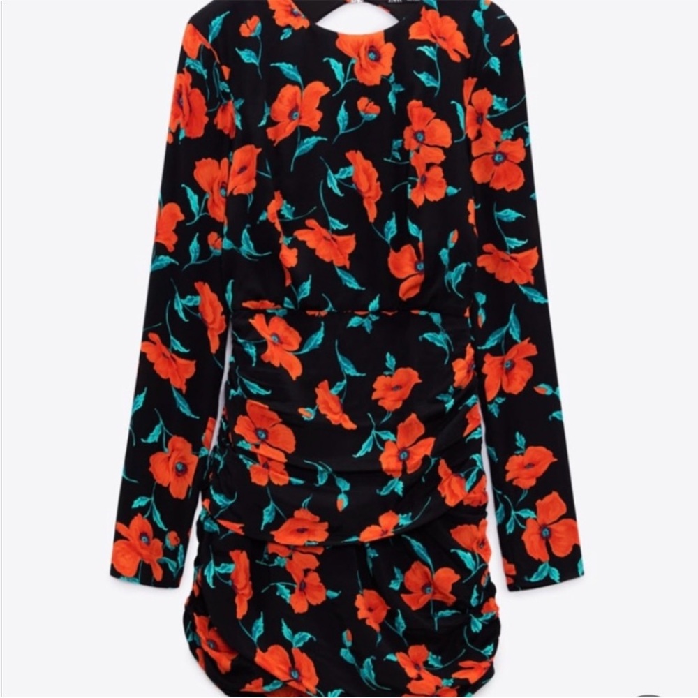 Zara Black and Red Floral Mini Dress